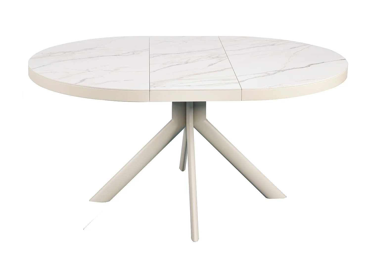 Table à manger extensible 4 à 6 personnes en céramique, MDF et métal - Effet marbre blanc et beige - ZALYRA