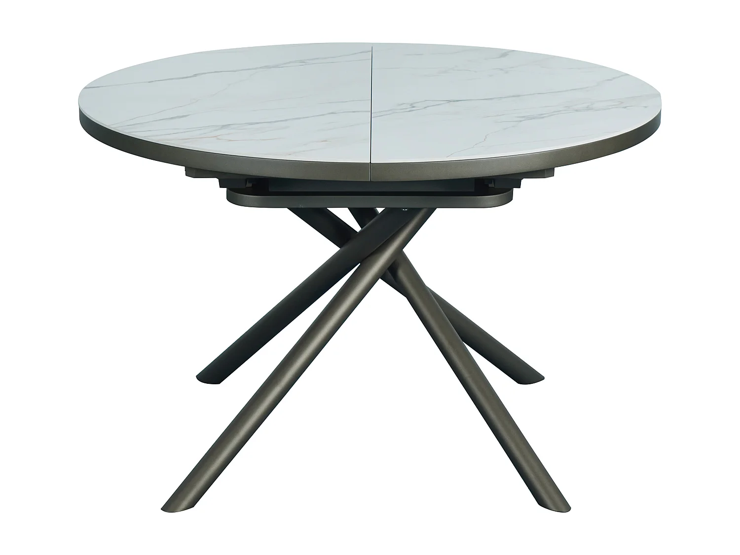 Table à manger extensible 4 à 6 personnes en céramique, MDF et métal - Effet marbre blanc et bronze - FEROLA