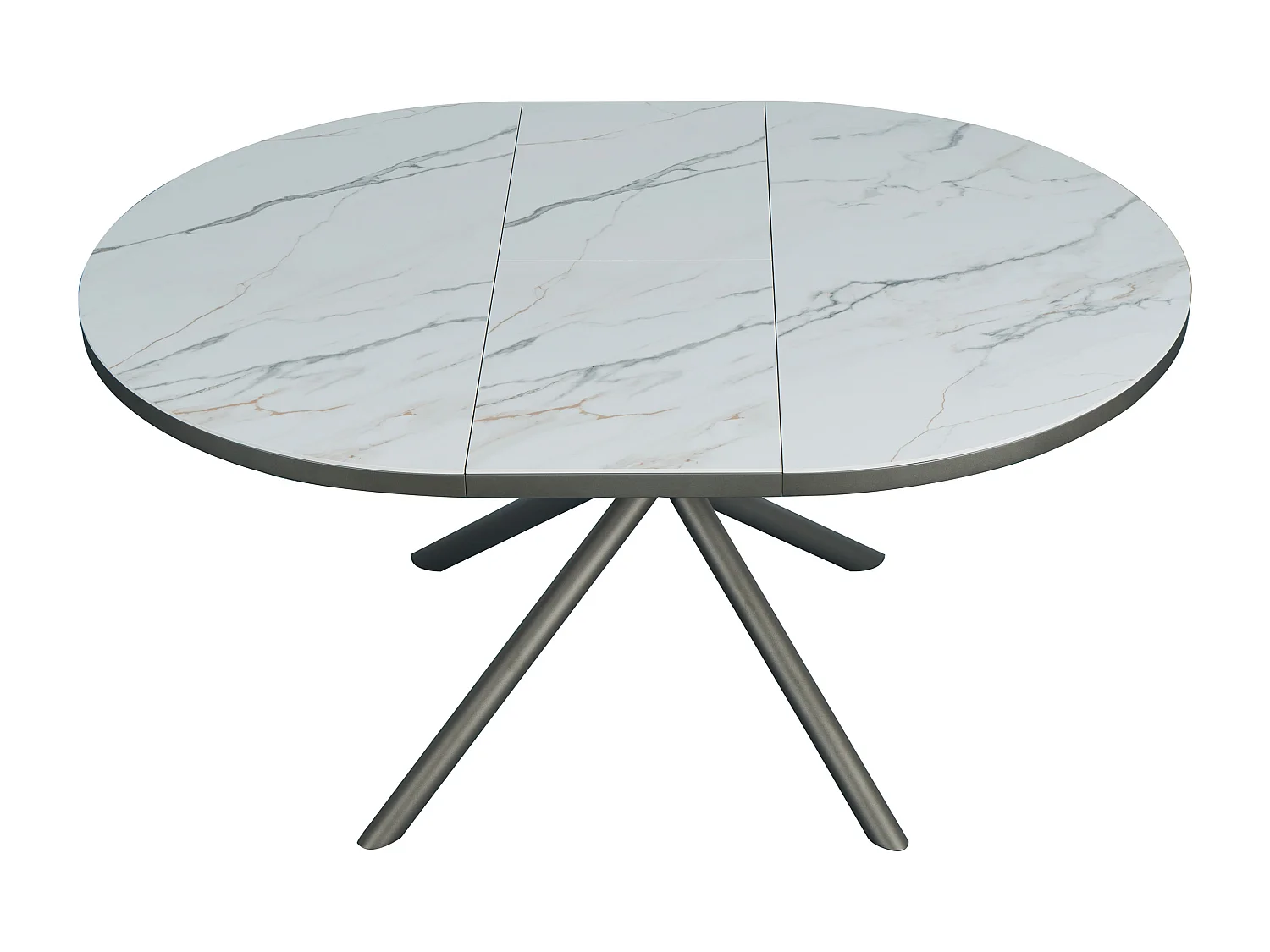 Table à manger extensible 4 à 6 personnes en céramique, MDF et métal - Effet marbre blanc et bronze - FEROLA