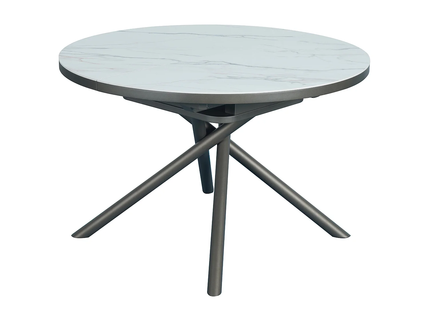 Table à manger extensible 4 à 6 personnes en céramique, MDF et métal - Effet marbre blanc et bronze - FEROLA