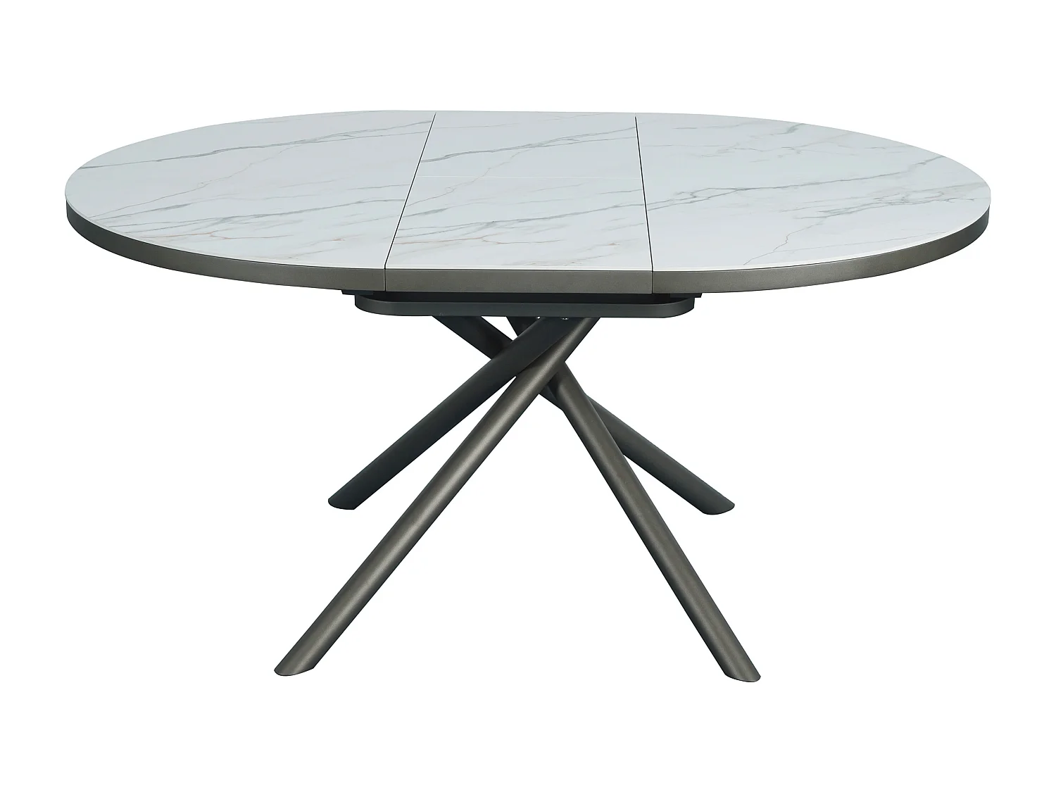 Table à manger extensible 4 à 6 personnes en céramique, MDF et métal - Effet marbre blanc et bronze - FEROLA
