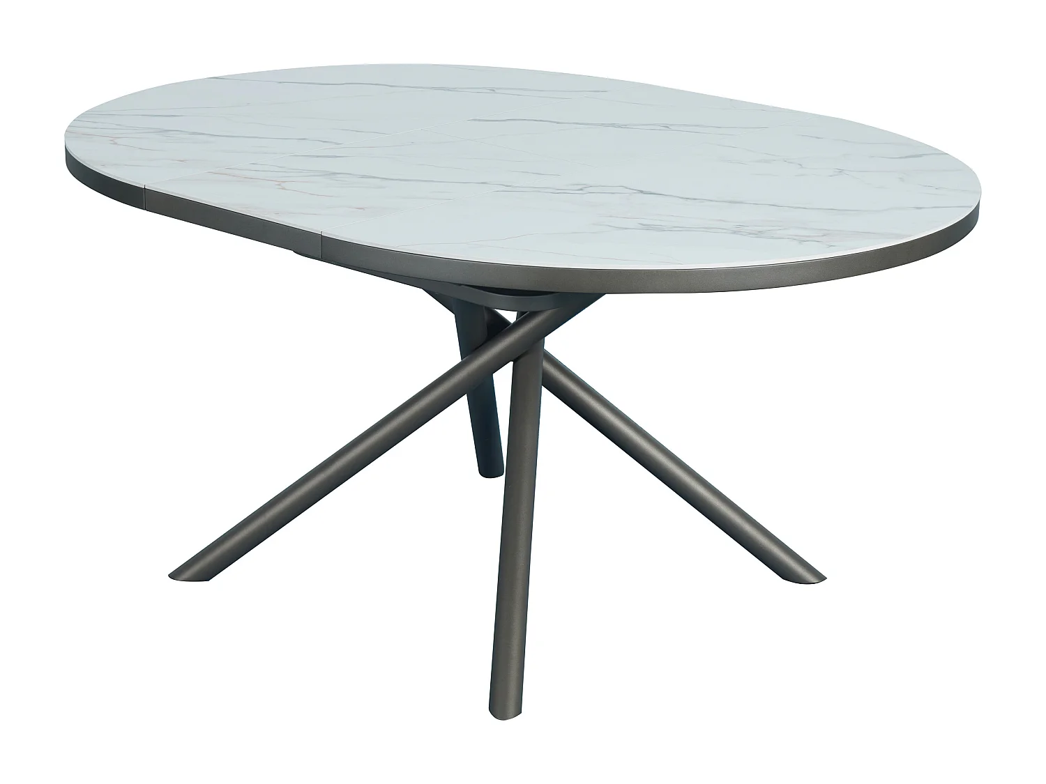 Table à manger extensible 4 à 6 personnes en céramique, MDF et métal - Effet marbre blanc et bronze - FEROLA