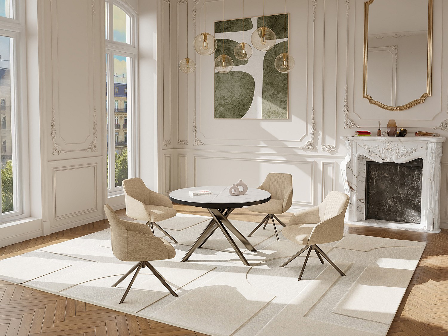 Ausziehbarer Esstisch für 4–6 Personen aus Keramik, MDF & Metall – Weiße & günstig online kaufen