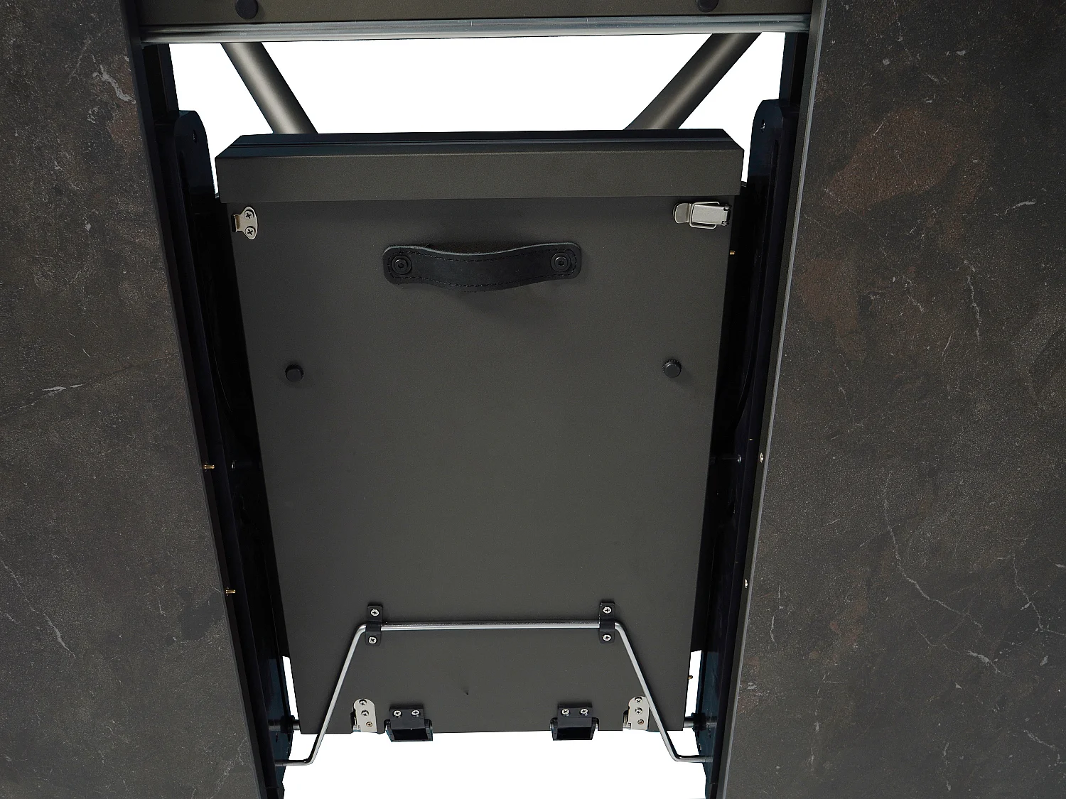 Table à manger extensible 4 à 6 personnes en céramique, MDF et métal - Effet marbre marron et gris - FEROLA