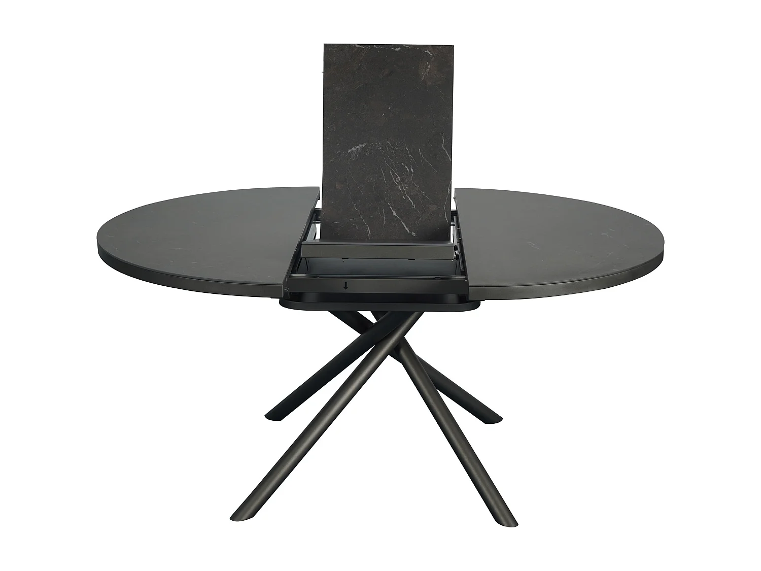 Table à manger extensible 4 à 6 personnes en céramique, MDF et métal - Effet marbre marron et gris - FEROLA