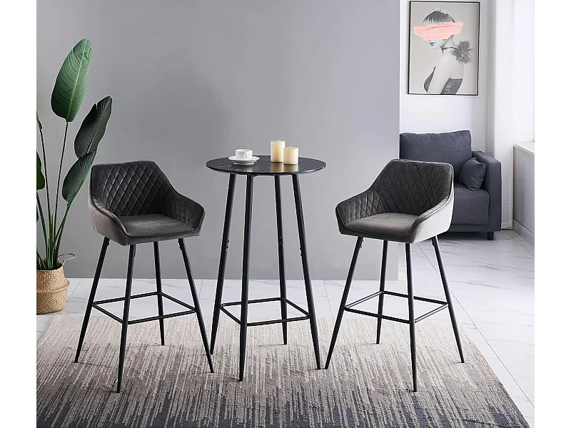 Lot de 2 tabourets de bar, siège en velours avec dossier, accoudoir et repose-pieds métallique, pour bistrots,bar ou bureaux (2, Gris)