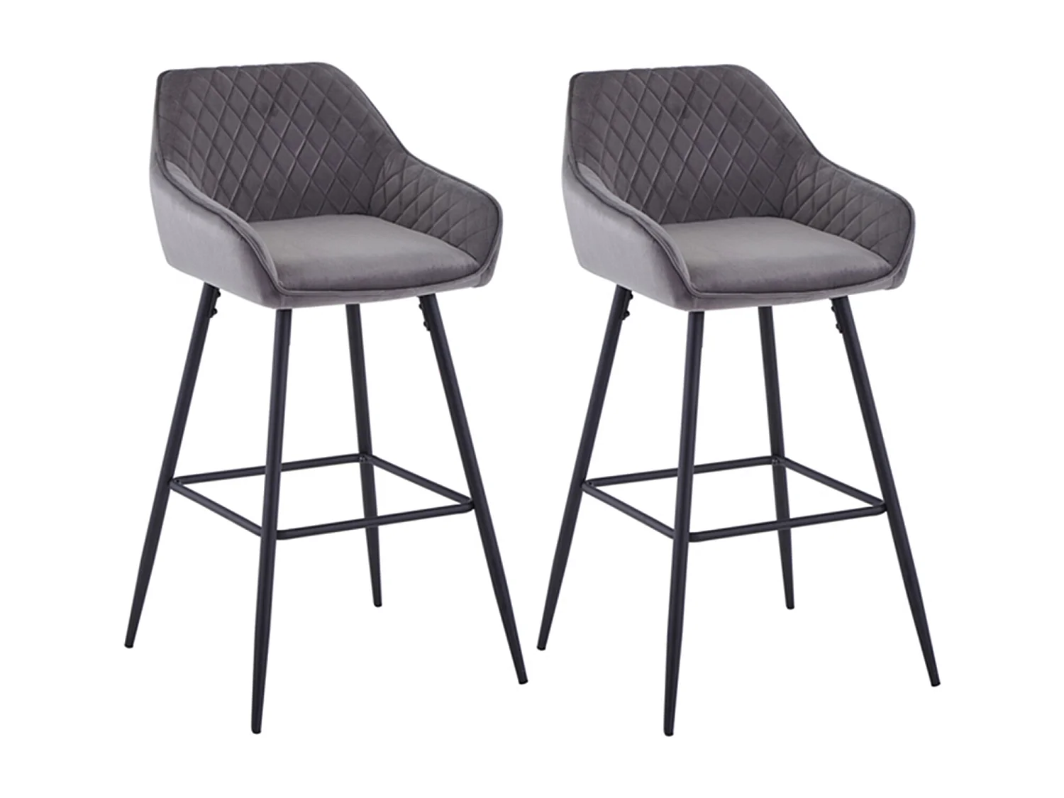 Lot de 2 tabourets de bar, siège en velours avec dossier, accoudoir et repose-pieds métallique, pour bistrots,bar ou bureaux (2, Gris)