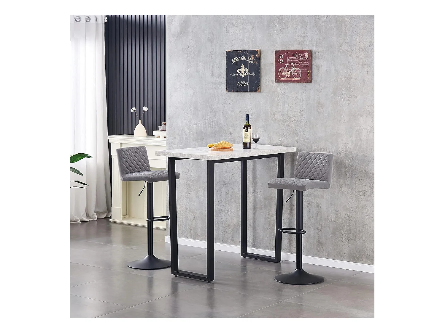 Lot de 2 Tabourets de Bar avec Dossier,Hauteur Réglable ,Repose-Pieds,360° Rotation, pour Bistrots,Bar ou Bureau (2, Gris)