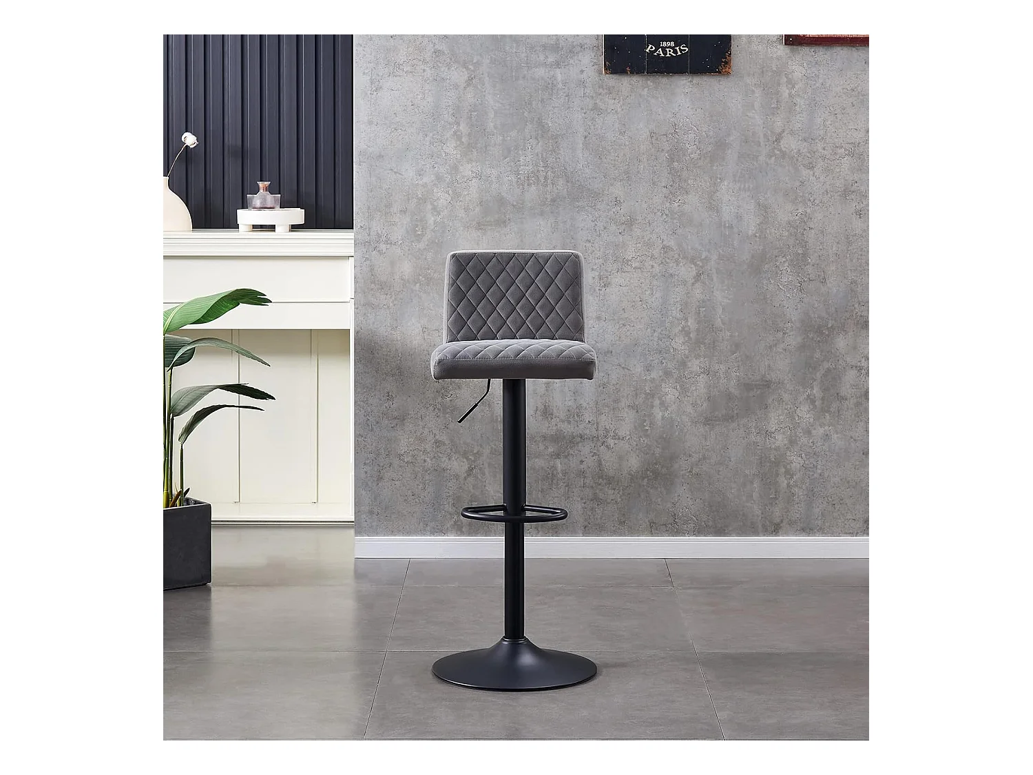 Lot de 2 Tabourets de Bar avec Dossier,Hauteur Réglable ,Repose-Pieds,360° Rotation, pour Bistrots,Bar ou Bureau (2, Gris)