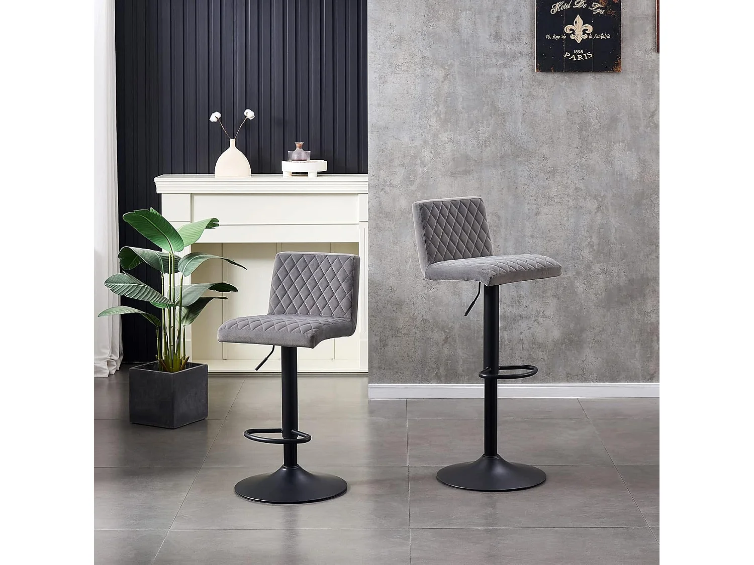 Lot de 2 Tabourets de Bar avec Dossier,Hauteur Réglable ,Repose-Pieds,360° Rotation, pour Bistrots,Bar ou Bureau (2, Gris)