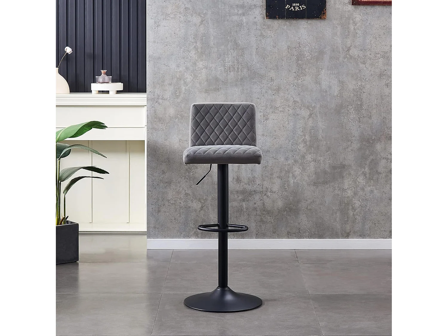 Lot de 2 Tabourets de Bar avec Dossier,Hauteur Réglable ,Repose-Pieds,360° Rotation, pour Bistrots,Bar ou Bureau (2, Gris)