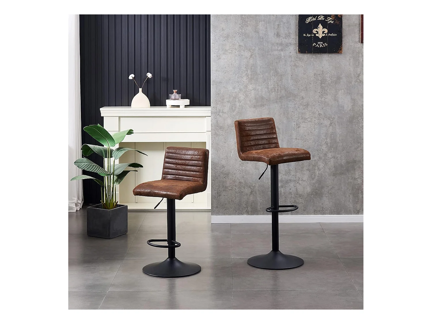 Lot de 2 Tabourets de Bar avec Dossier,Hauteur Réglable ,Repose-Pieds,360° Rotation, pour Bistrots,Bar ou Bureau (2, Brun Cuir)