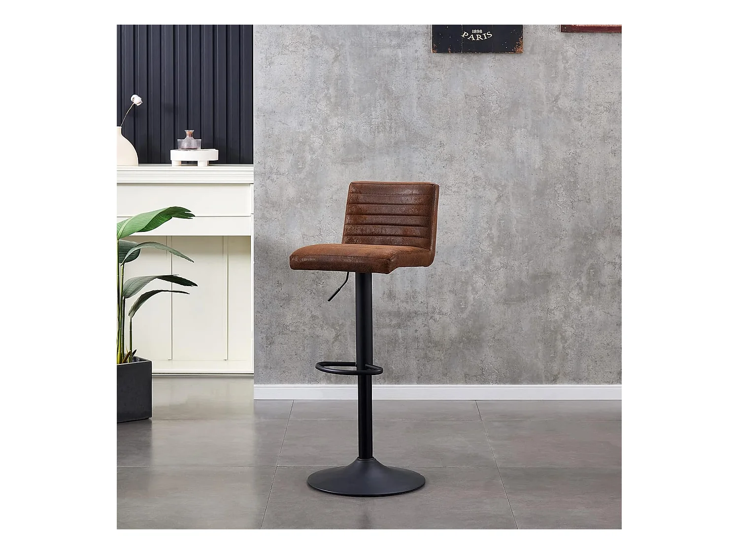 Lot de 2 Tabourets de Bar avec Dossier,Hauteur Réglable ,Repose-Pieds,360° Rotation, pour Bistrots,Bar ou Bureau (2, Brun Cuir)