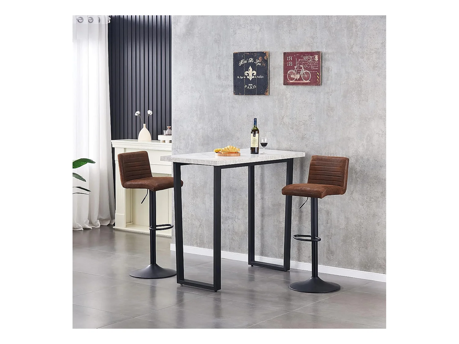 Lot de 2 Tabourets de Bar avec Dossier,Hauteur Réglable ,Repose-Pieds,360° Rotation, pour Bistrots,Bar ou Bureau (2, Brun Cuir)