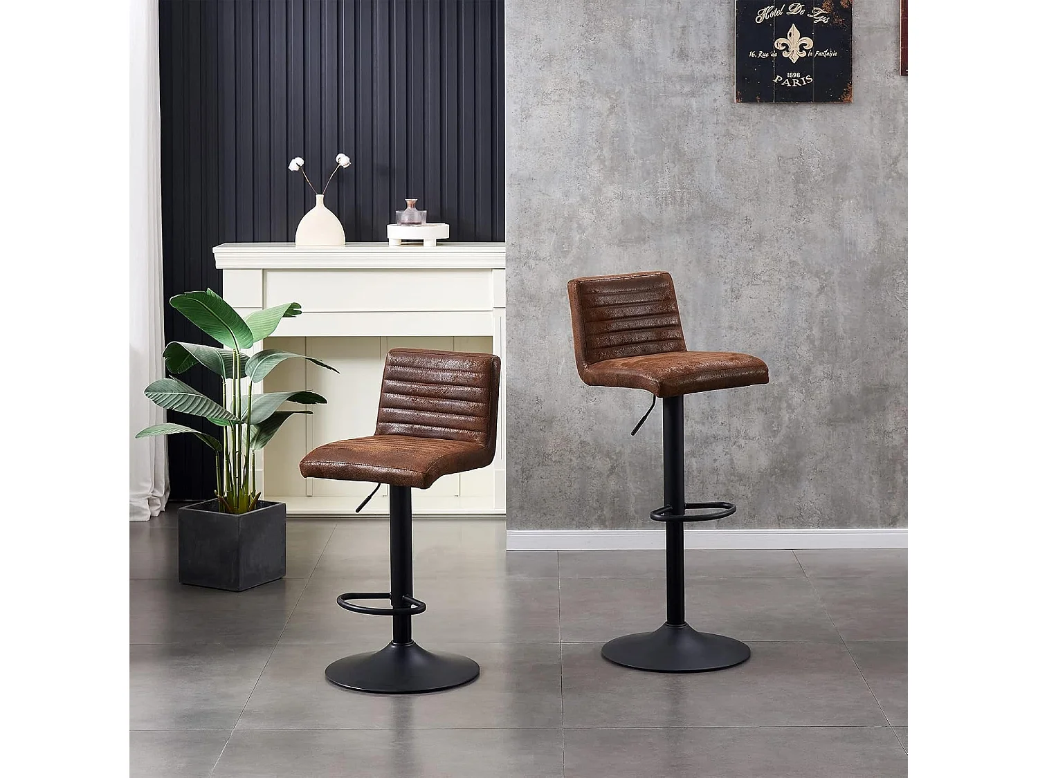 Lot de 2 Tabourets de Bar avec Dossier,Hauteur Réglable ,Repose-Pieds,360° Rotation, pour Bistrots,Bar ou Bureau (2, Brun Cuir)