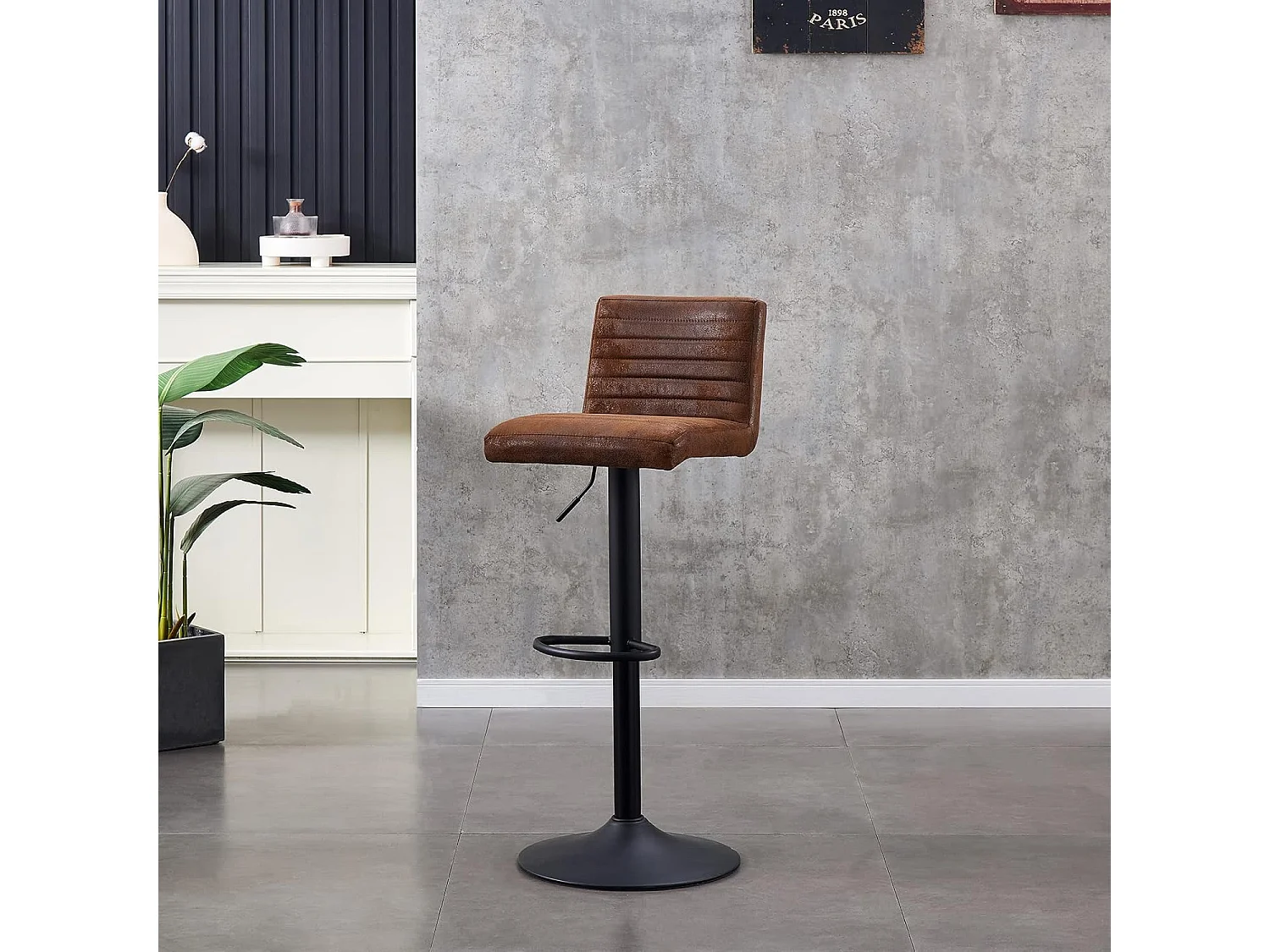 Lot de 2 Tabourets de Bar avec Dossier,Hauteur Réglable ,Repose-Pieds,360° Rotation, pour Bistrots,Bar ou Bureau (2, Brun Cuir)