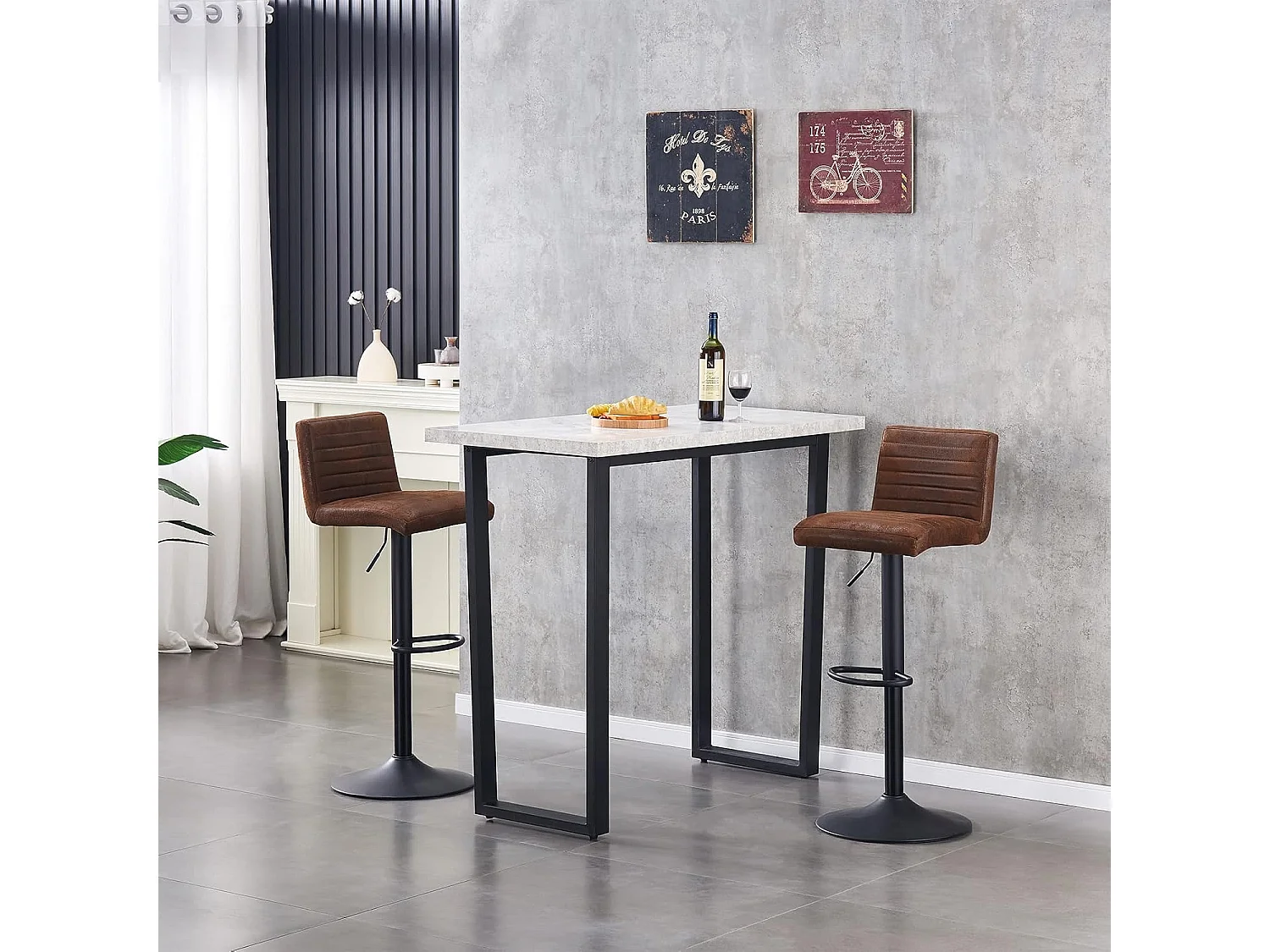 Lot de 2 Tabourets de Bar avec Dossier,Hauteur Réglable ,Repose-Pieds,360° Rotation, pour Bistrots,Bar ou Bureau (2, Brun Cuir)
