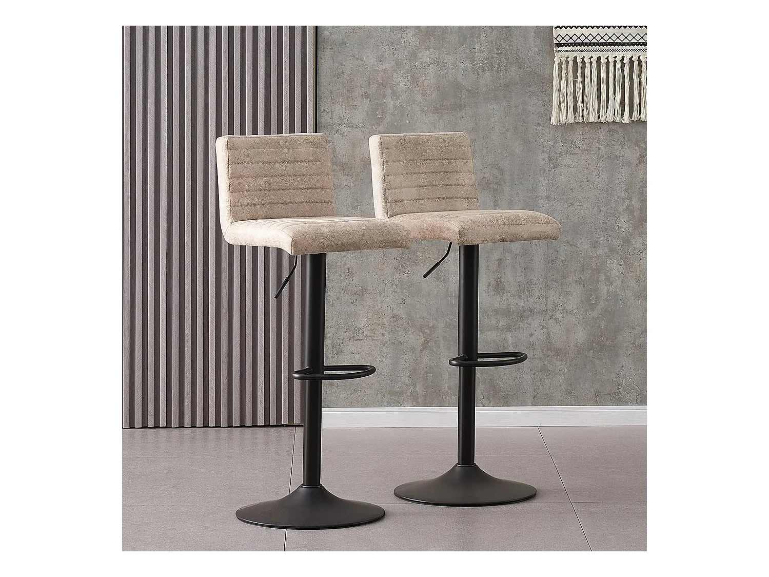 Lot de 2 Tabourets de Bar avec Dossier,Hauteur Réglable ,Repose-Pieds,360° Rotation, pour Bistrots,Bar ou Bureau (2, Beige Cuir)