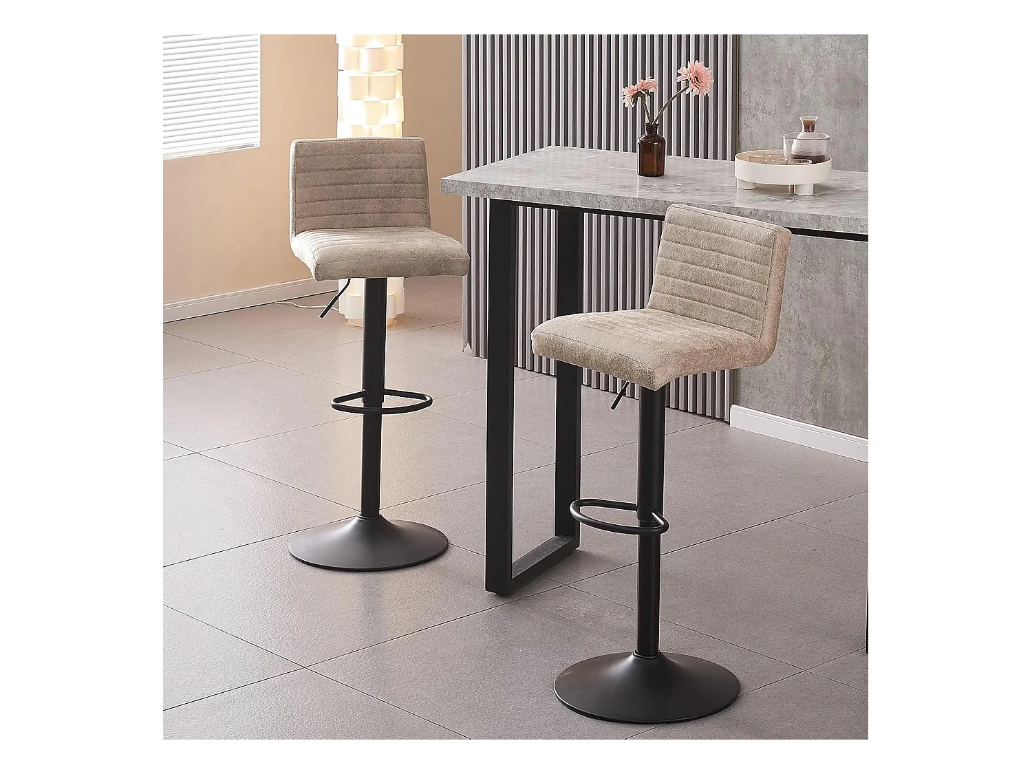 Lot de 2 Tabourets de Bar avec Dossier,Hauteur Réglable ,Repose-Pieds,360° Rotation, pour Bistrots,Bar ou Bureau (2, Beige Cuir)