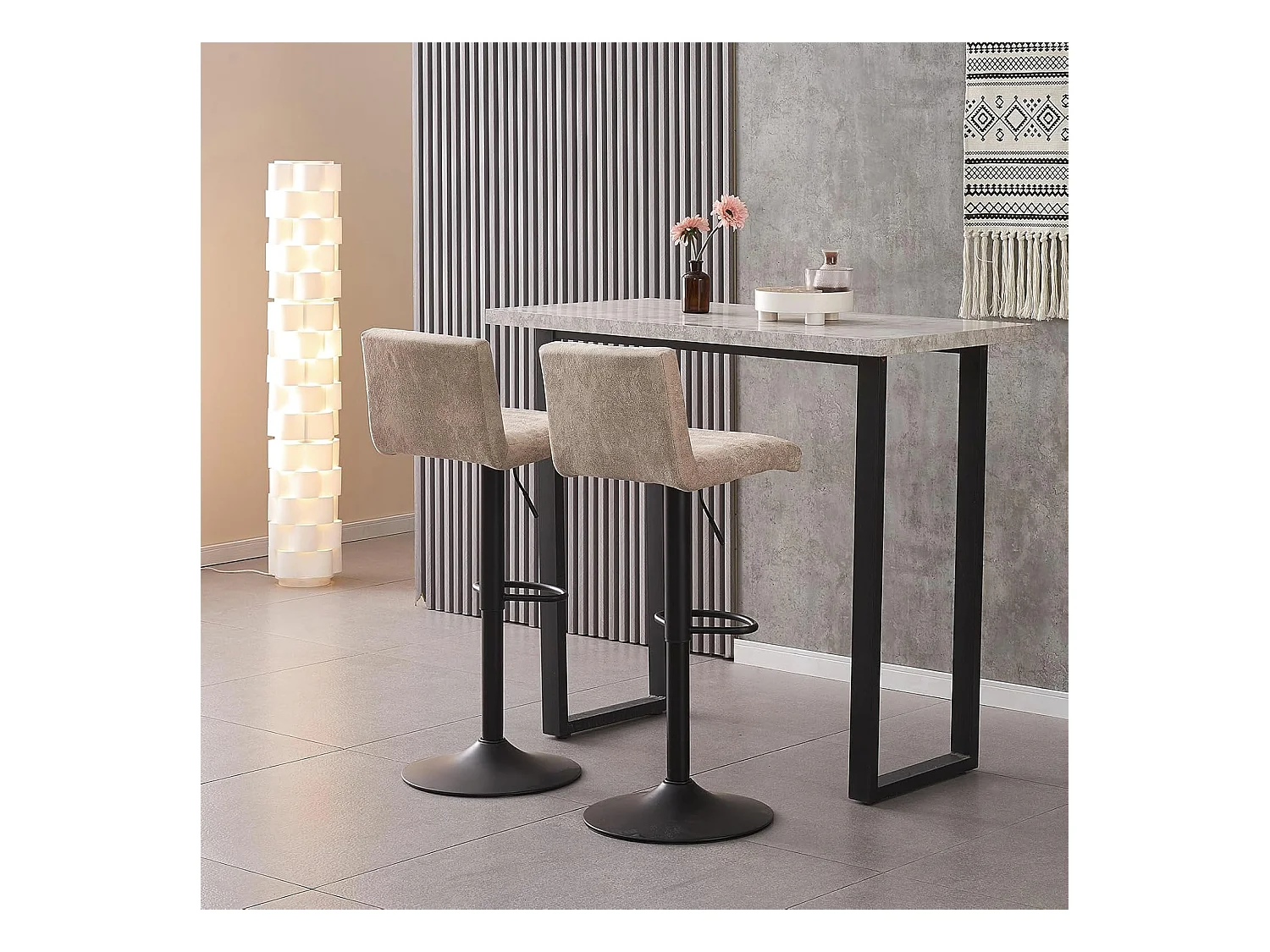 Lot de 2 Tabourets de Bar avec Dossier,Hauteur Réglable ,Repose-Pieds,360° Rotation, pour Bistrots,Bar ou Bureau (2, Beige Cuir)