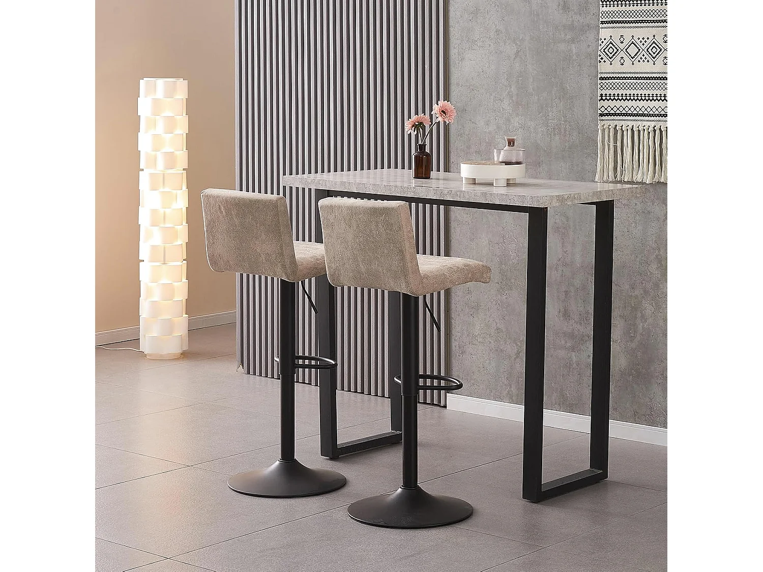 Lot de 2 Tabourets de Bar avec Dossier,Hauteur Réglable ,Repose-Pieds,360° Rotation, pour Bistrots,Bar ou Bureau (2, Beige Cuir)