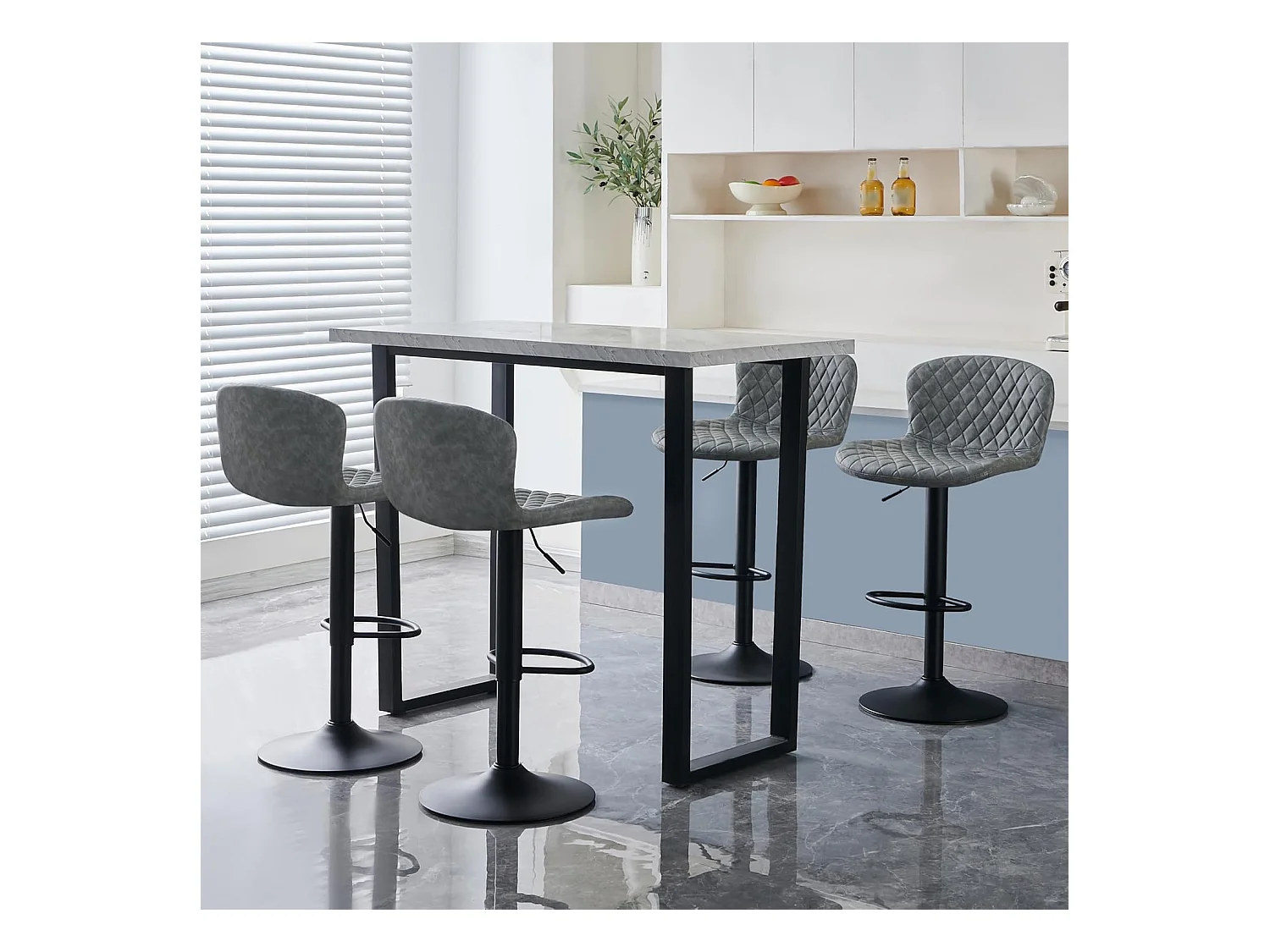 Lot de 2 tabourets de Bar en Simili Cuir avec Dossier, Hauteur réglable, pivotants à 360°, pour Bar, Cuisine, Bistro, Salle à Manger et café (2, Gris)