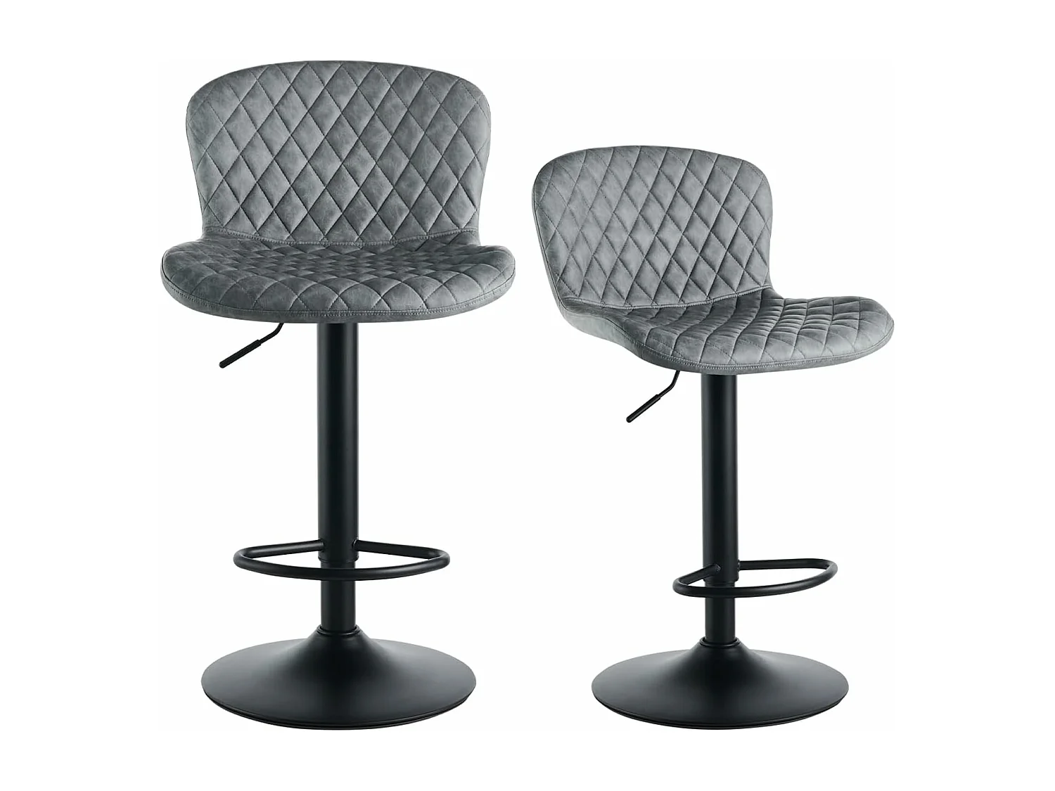 Lot de 2 tabourets de Bar en Simili Cuir avec Dossier, Hauteur réglable, pivotants à 360°, pour Bar, Cuisine, Bistro, Salle à Manger et café (2, Gris)