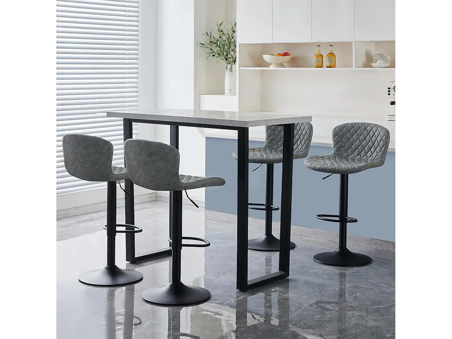 Lot de 2 tabourets de Bar en Simili Cuir avec Dossier, Hauteur réglable, pivotants à 360°, pour Bar, Cuisine, Bistro, Salle à Manger et café (2, Gris)