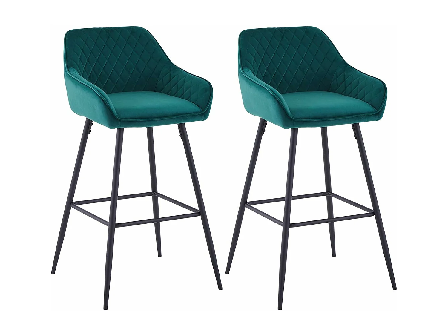 Lot de 2 tabourets de bar, siège en velours avec dossier, accoudoir et repose-pieds métallique, pour bistrots,bar ou bureaux (2, Vert)