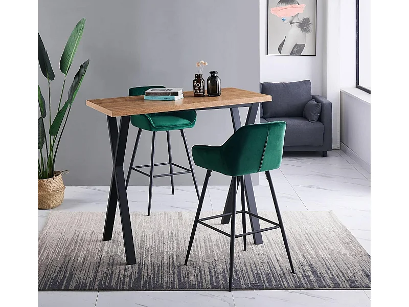 Lot de 2 tabourets de bar, siège en velours avec dossier, accoudoir et repose-pieds métallique, pour bistrots,bar ou bureaux (2, Vert)