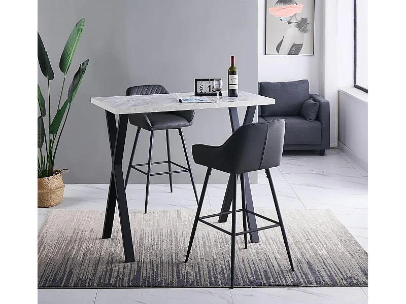 Lot de 2 tabourets de bar, siège en similicuir avec dossier, accoudoirs et repose-pieds métalliques, pour bistrots, bars ou bureaux (2, Gris Foncé)