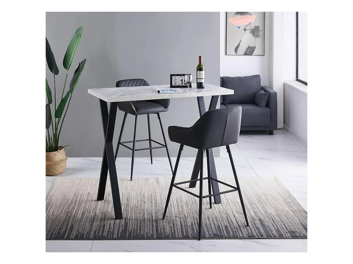 Lot de 2 tabourets de bar, siège en similicuir avec dossier, accoudoirs et repose-pieds métalliques, pour bistrots, bars ou bureaux (2, Gris Foncé)