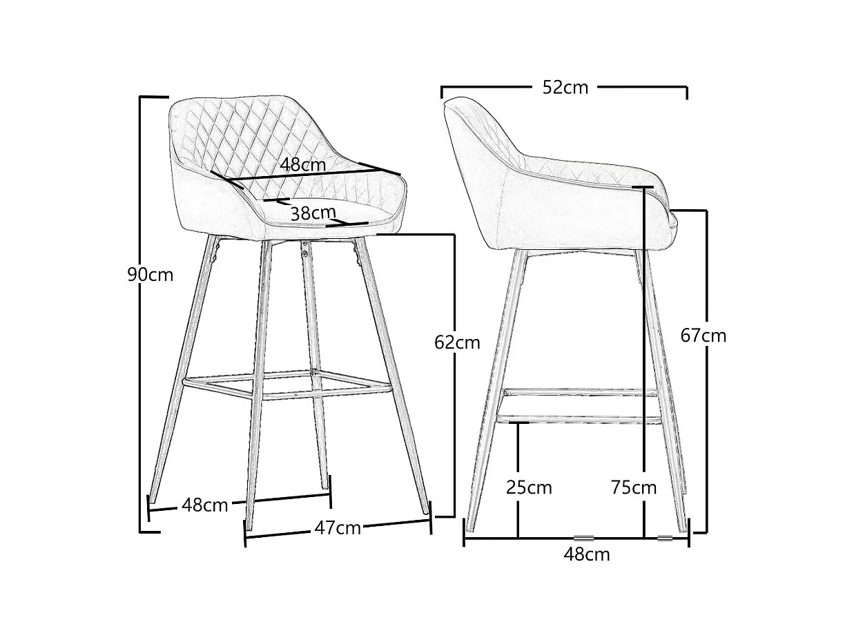 Lot de 2 tabourets de bar, siège en similicuir avec dossier, accoudoirs et repose-pieds métalliques, pour bistrots, bars ou bureaux (2, Gris Foncé)