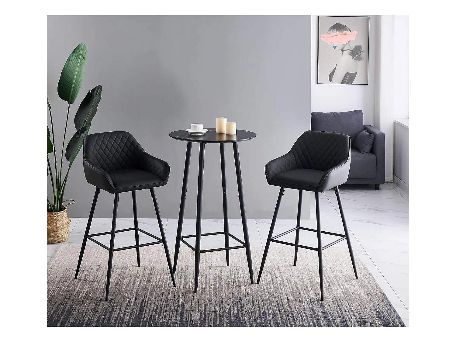 Lot de 2 tabourets de bar, siège en similicuir avec dossier, accoudoirs et repose-pieds métalliques, pour bistrots, bars ou bureaux (2, Gris Foncé)