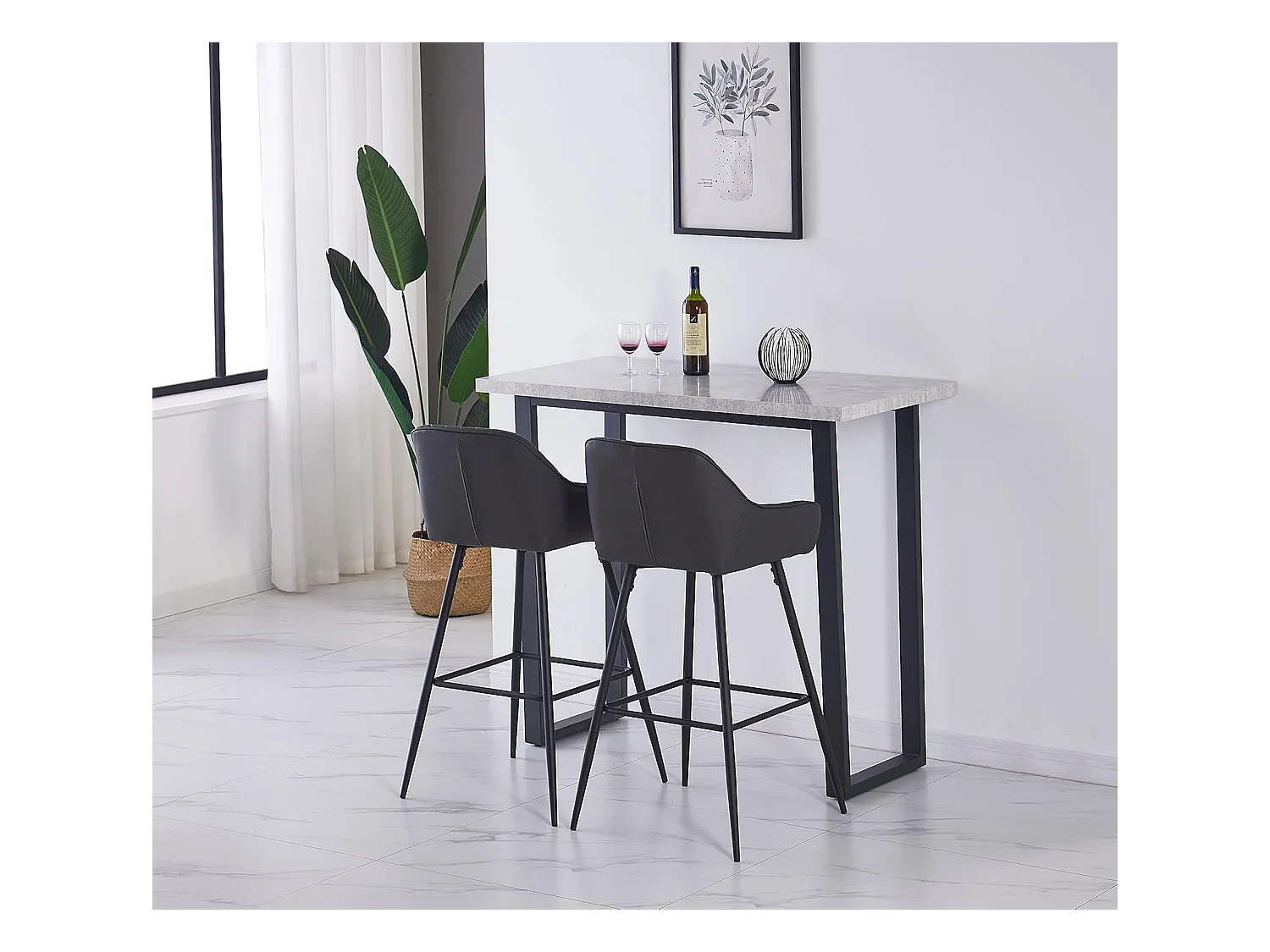 Lot de 2 tabourets de bar, siège en similicuir avec dossier, accoudoirs et repose-pieds métalliques, pour bistrots, bars ou bureaux (2, Gris Foncé)