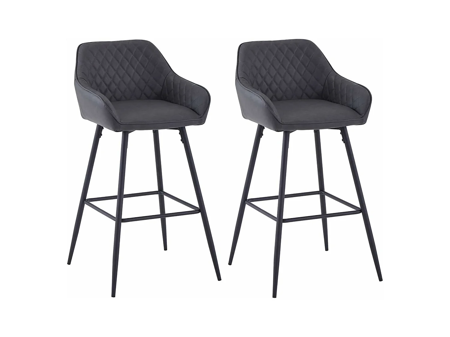 Lot de 2 tabourets de bar, siège en similicuir avec dossier, accoudoirs et repose-pieds métalliques, pour bistrots, bars ou bureaux (2, Gris Foncé)