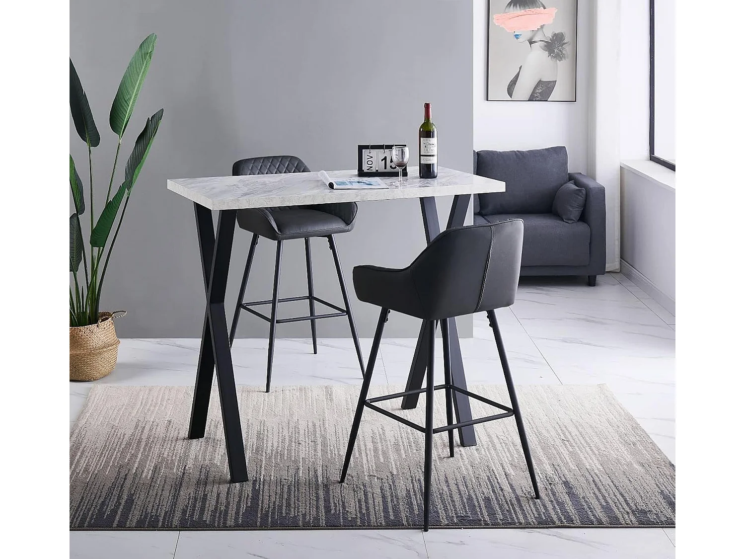 Lot de 2 tabourets de bar, siège en similicuir avec dossier, accoudoirs et repose-pieds métalliques, pour bistrots, bars ou bureaux (2, Gris Foncé)