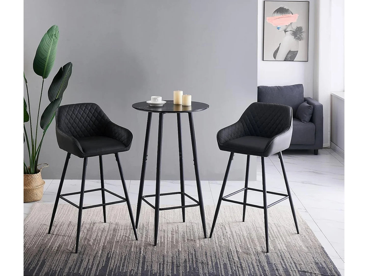 Lot de 2 tabourets de bar, siège en similicuir avec dossier, accoudoirs et repose-pieds métalliques, pour bistrots, bars ou bureaux (2, Gris Foncé)