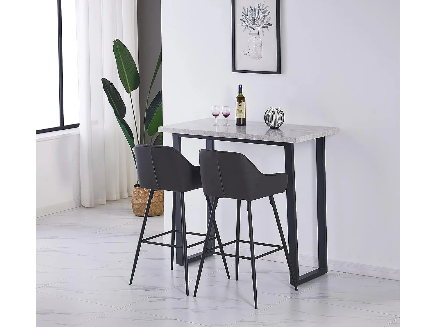 Lot de 2 tabourets de bar, siège en similicuir avec dossier, accoudoirs et repose-pieds métalliques, pour bistrots, bars ou bureaux (2, Gris Foncé)