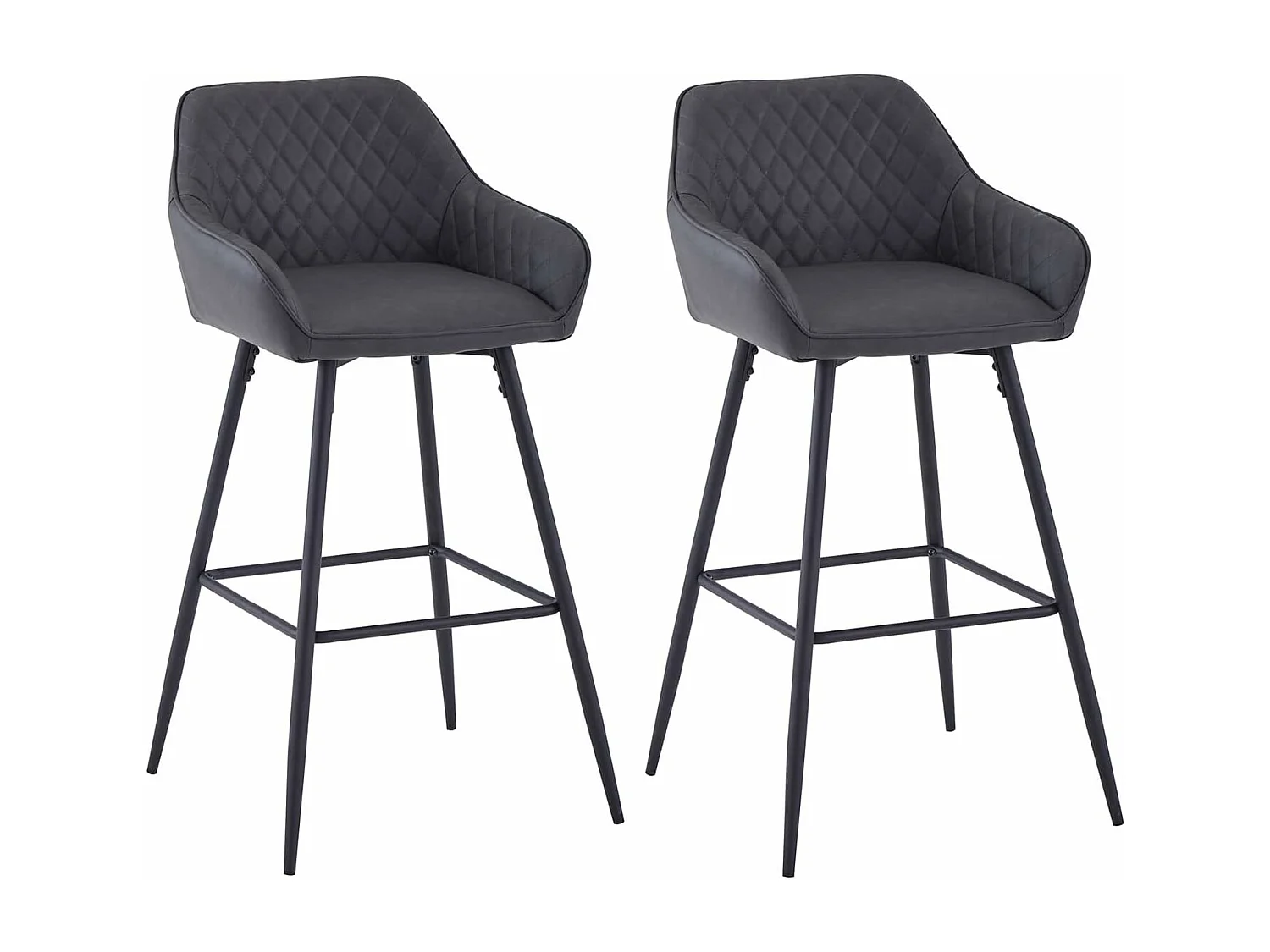 Lot de 2 tabourets de bar, siège en similicuir avec dossier, accoudoirs et repose-pieds métalliques, pour bistrots, bars ou bureaux (2, Gris Foncé)
