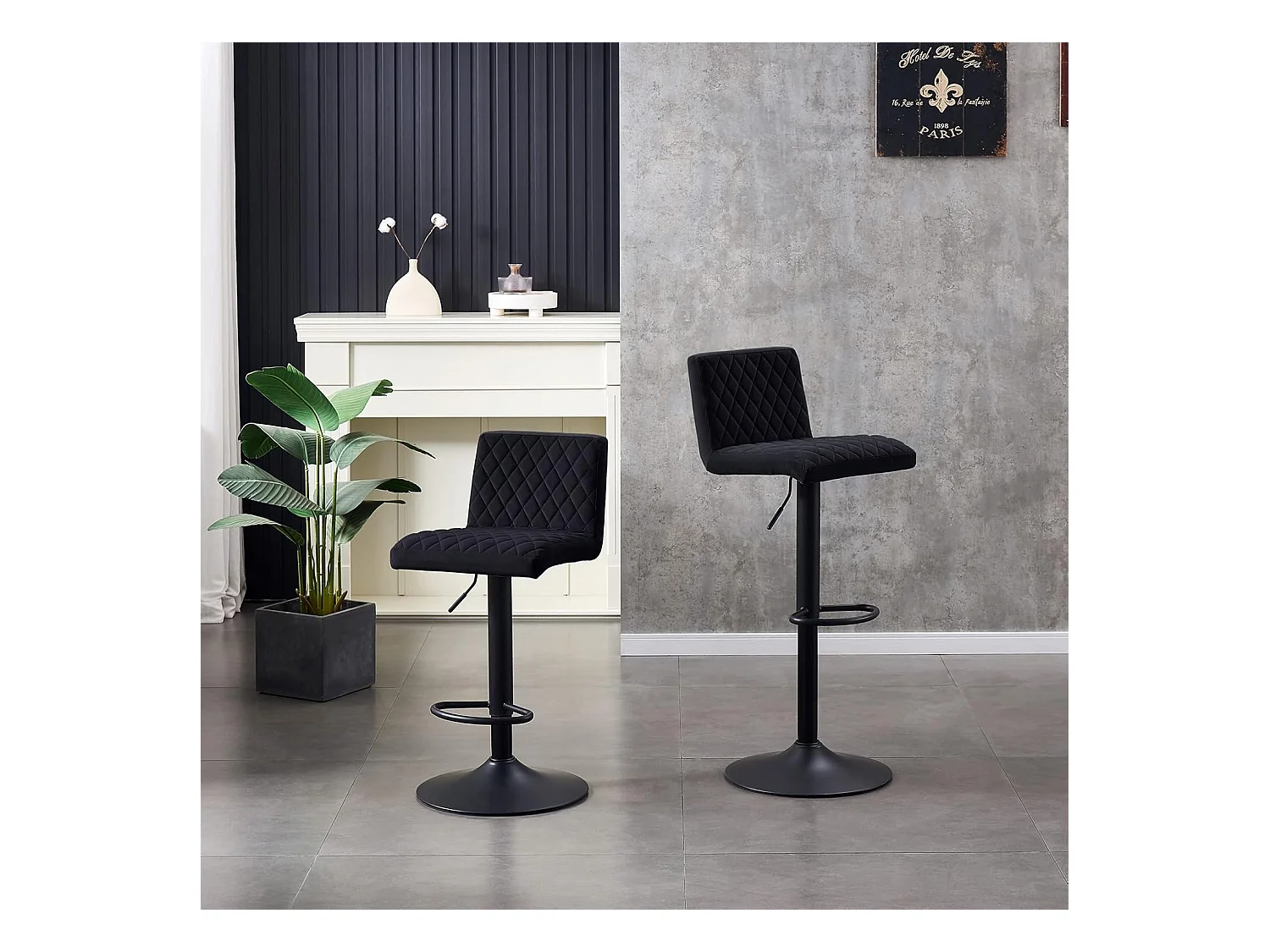 Lot de 2 Tabourets de Bar avec Dossier,Hauteur Réglable ,Repose-Pieds,360° Rotation, pour Bistrots,Bar ou Bureau (2, Noir)