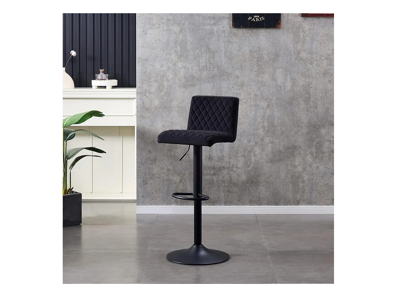 Lot de 2 Tabourets de Bar avec Dossier,Hauteur Réglable ,Repose-Pieds,360° Rotation, pour Bistrots,Bar ou Bureau (2, Noir)