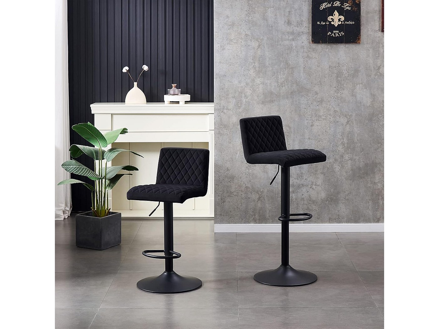 JaHECOME Lot de 2 Tabouret de Bar réglable en Hauteur Chaise Haute pour Bar avec Dossier siège rembouré en Velours Pied en métal (2, Gris