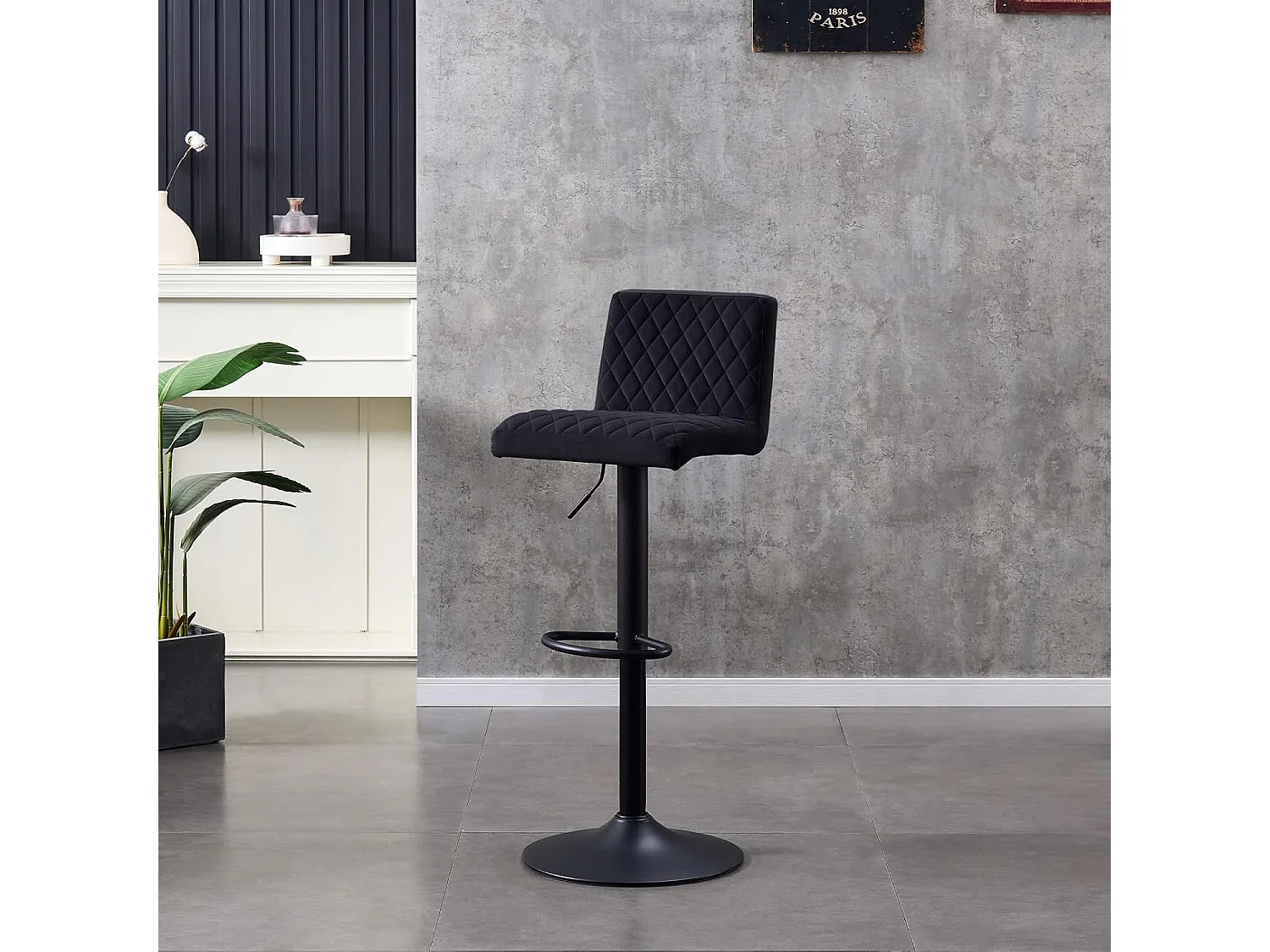 Lot de 2 Tabourets de Bar avec Dossier,Hauteur Réglable ,Repose-Pieds,360° Rotation, pour Bistrots,Bar ou Bureau (2, Noir)