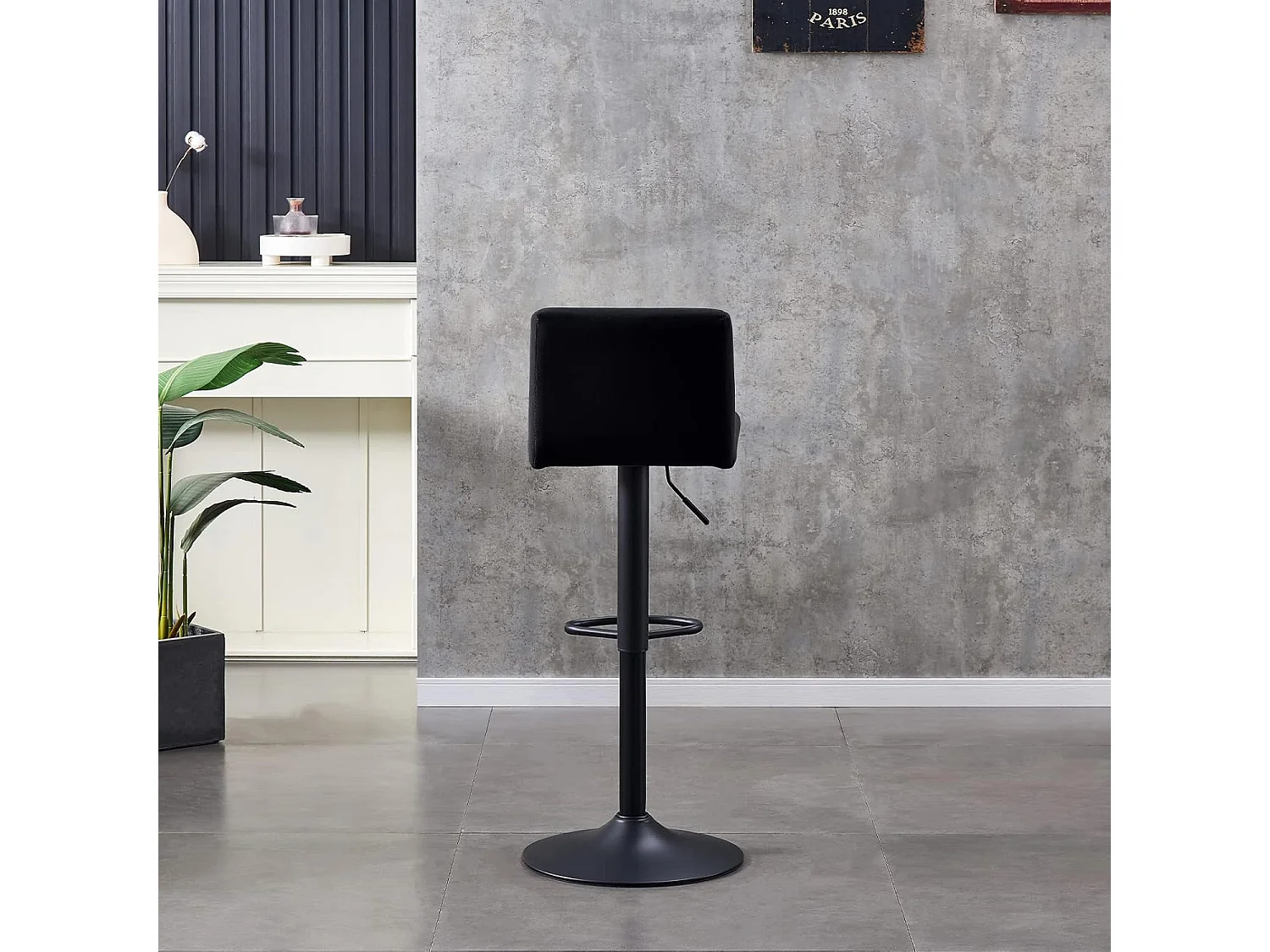 Lot de 2 Tabourets de Bar avec Dossier,Hauteur Réglable ,Repose-Pieds,360° Rotation, pour Bistrots,Bar ou Bureau (2, Noir)