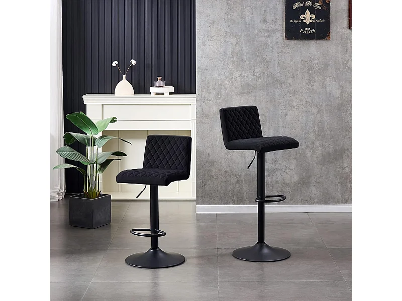 Lot de 2 Tabourets de Bar avec Dossier,Hauteur Réglable ,Repose-Pieds,360° Rotation, pour Bistrots,Bar ou Bureau (2, Noir)