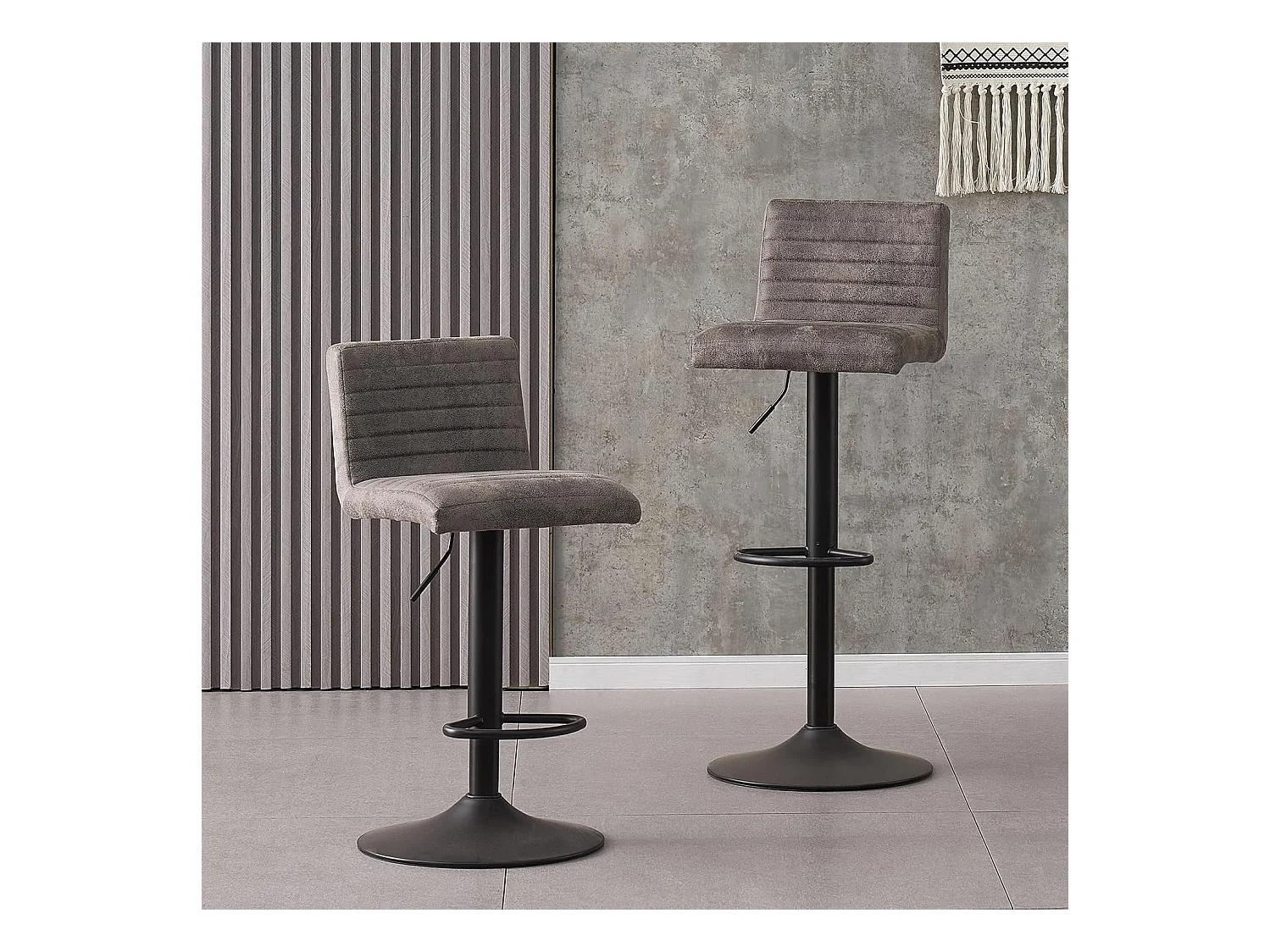 Lot de 2 Tabourets de Bar avec Dossier,Hauteur Réglable ,Repose-Pieds,360° Rotation, pour Bistrots,Bar ou Bureau (2, Gris Cuir)
