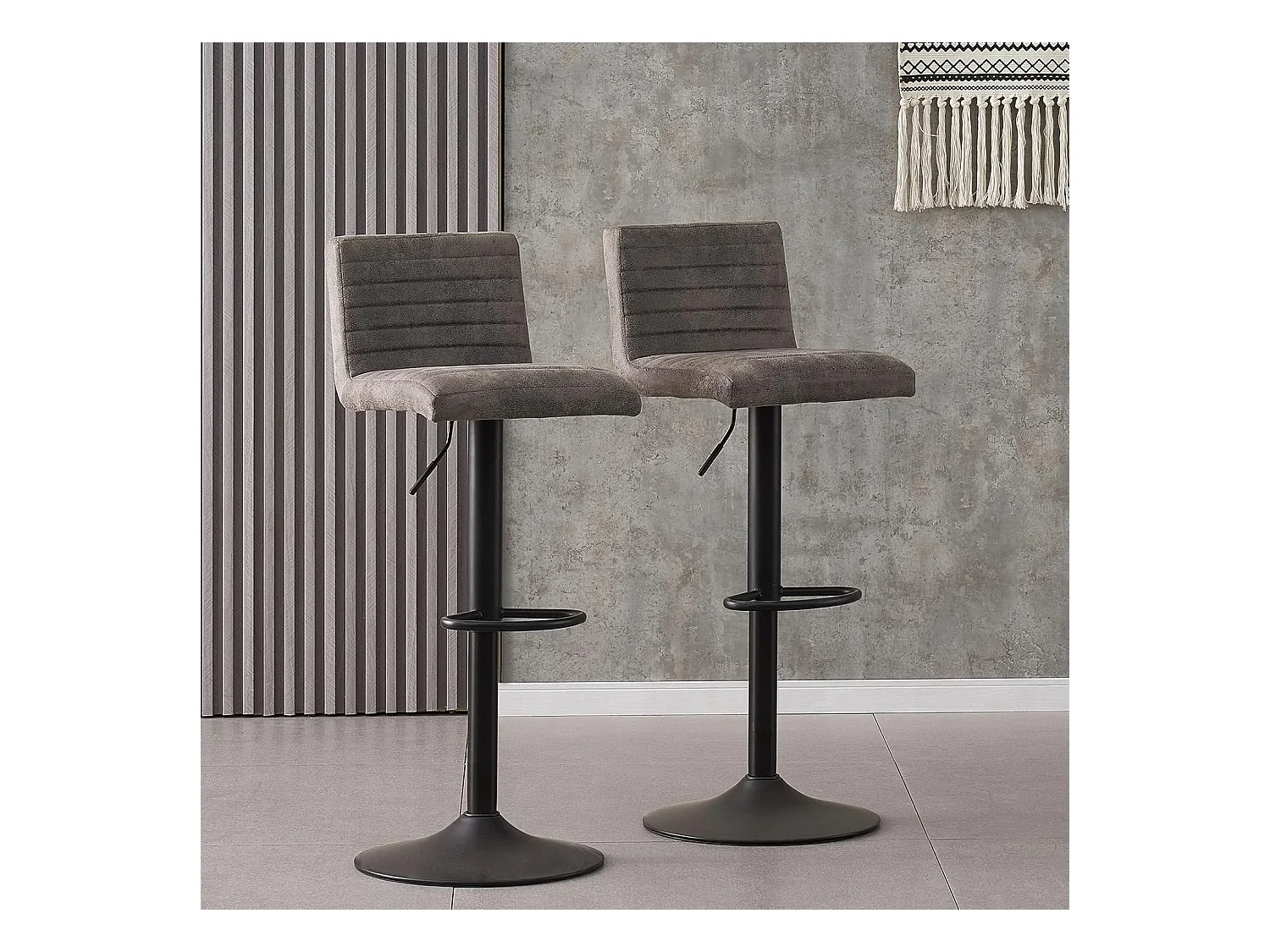 Lot de 2 Tabourets de Bar avec Dossier,Hauteur Réglable ,Repose-Pieds,360° Rotation, pour Bistrots,Bar ou Bureau (2, Gris Cuir)