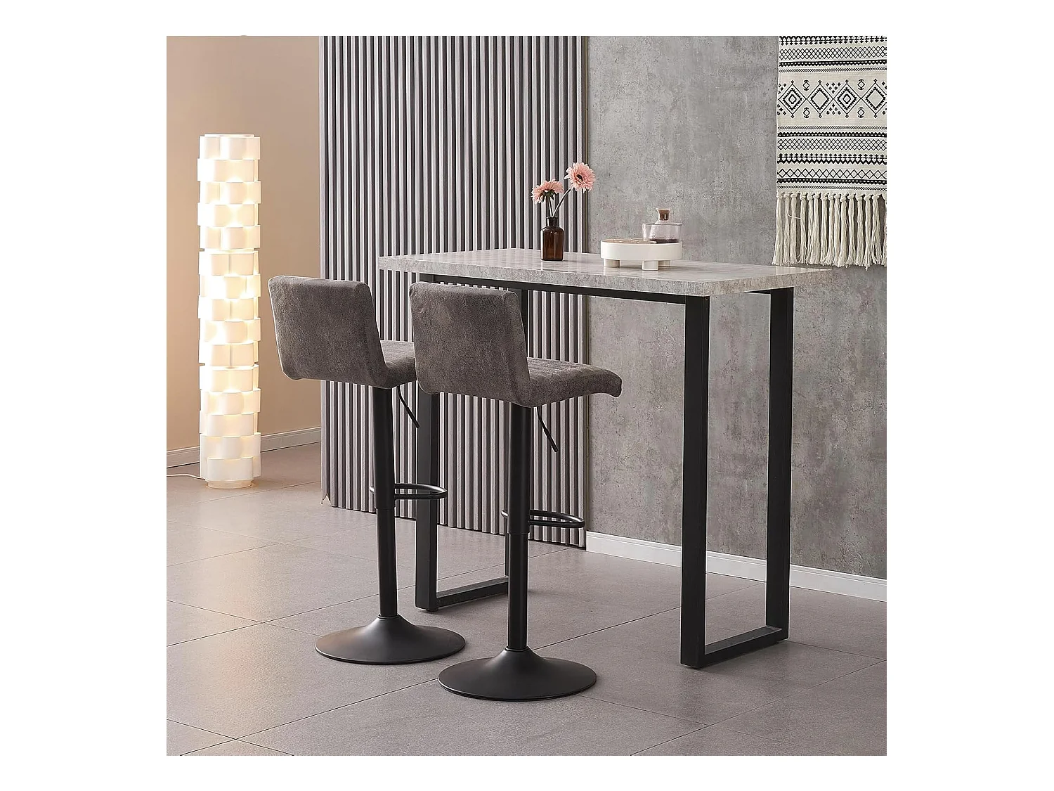 Lot de 2 Tabourets de Bar avec Dossier,Hauteur Réglable ,Repose-Pieds,360° Rotation, pour Bistrots,Bar ou Bureau (2, Gris Cuir)