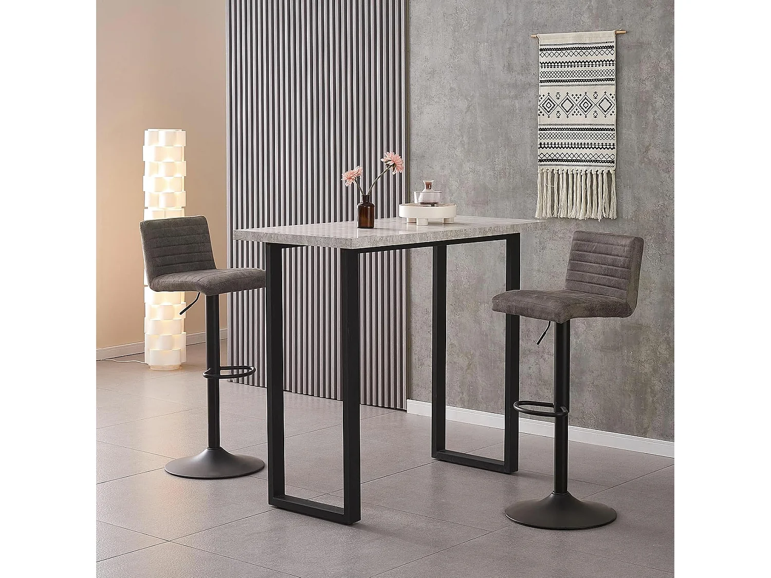 Lot de 2 Tabourets de Bar avec Dossier,Hauteur Réglable ,Repose-Pieds,360° Rotation, pour Bistrots,Bar ou Bureau (2, Gris Cuir)